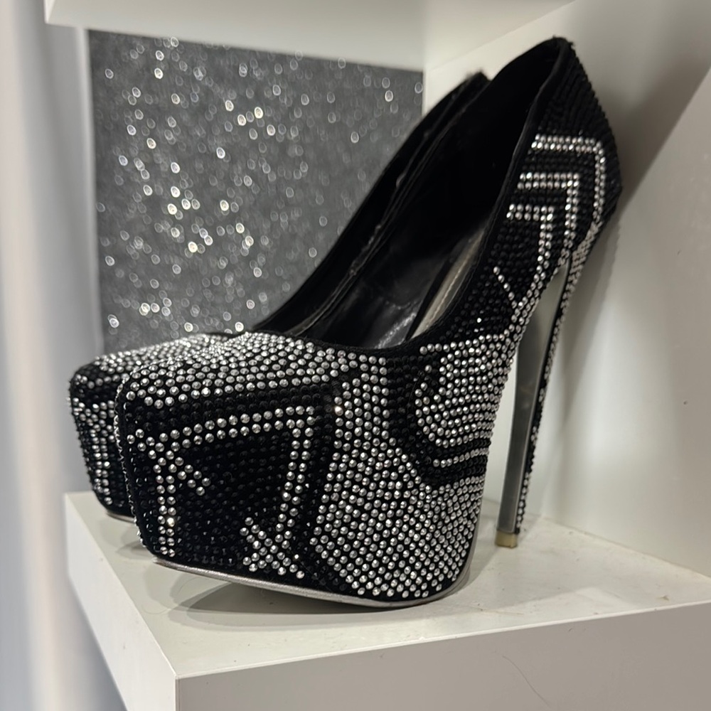 Alba Black and Silver Crystal Embellished Heels